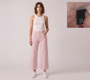 Edwin Iris Palazzo High Rise Wide Leg Crop Jeans Rose Sustainable Sz 28